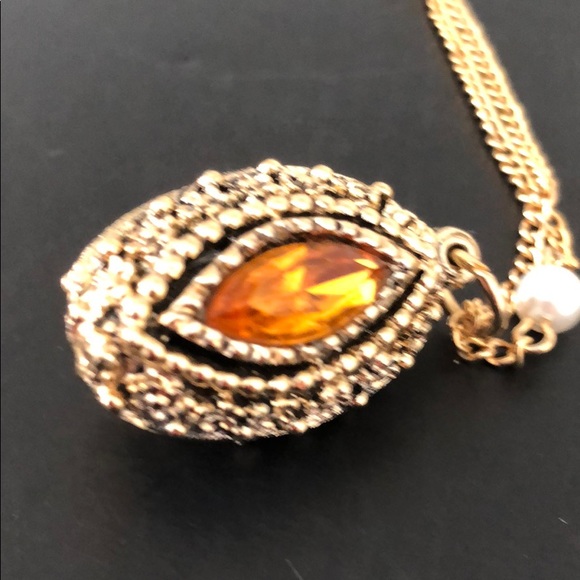 VINTAGE AMBER MARQUIS PENDANT W/PEARLS - Picture 5 of 15